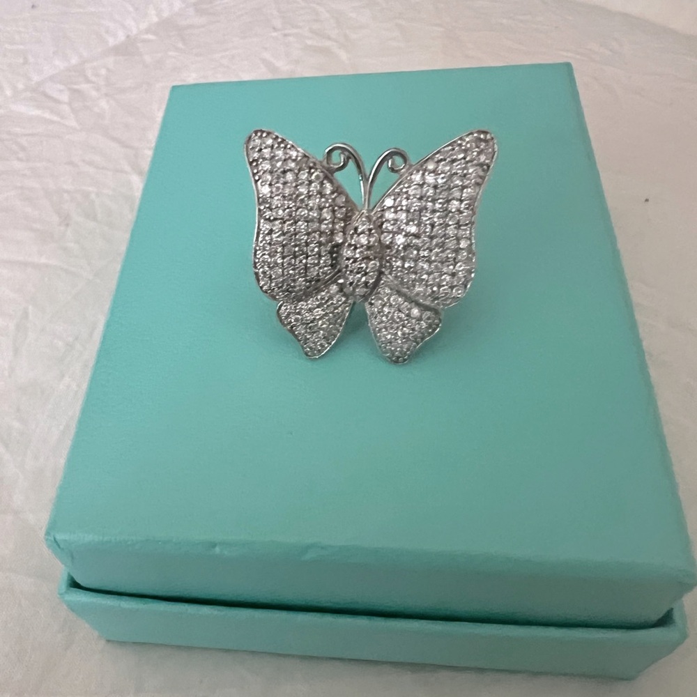 925 Sterling Silver Cocktail CZ Butterfly Ring